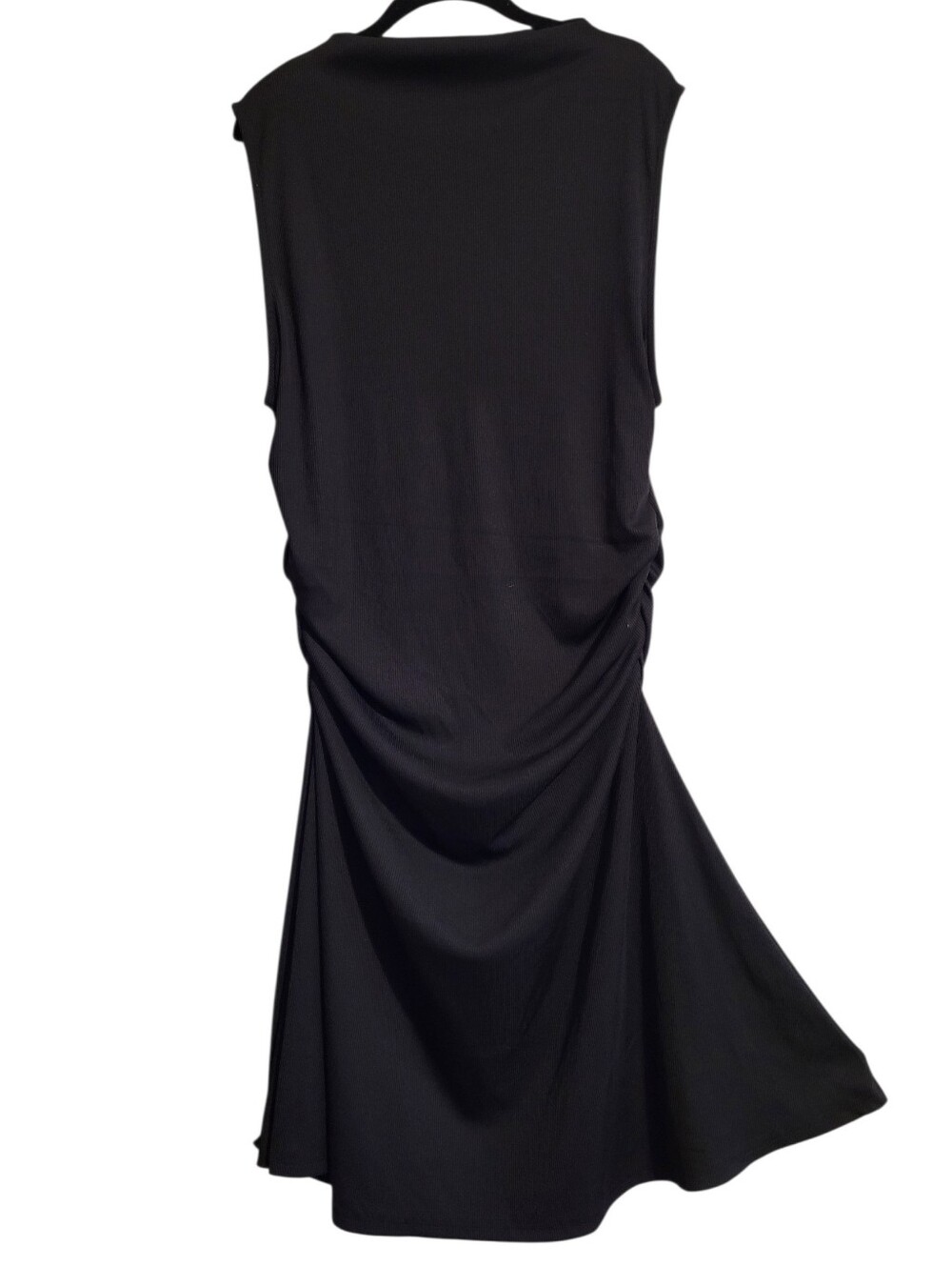 Cider Black Ribbed Ruched Sleeveless Mock Neck Dress Wmn Plus 2XL Minimalist